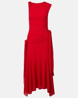 Ganni Draped Asymmetric Midi Dress - Red