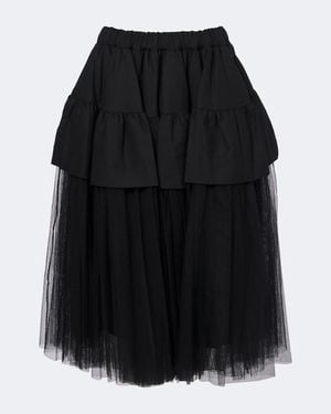 Noir Kei Ninomiya Tiered Wool And Tulle Midi Skirt - Black