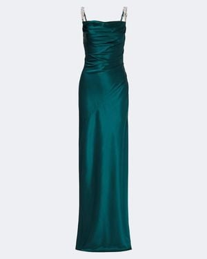 Balmain Embellished Ruched Silk Satin Gown - Green