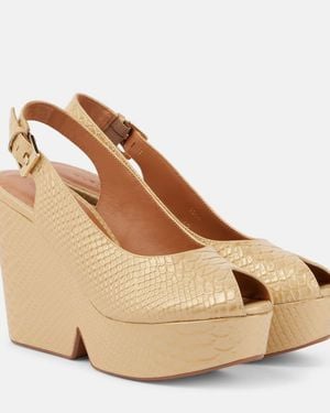 Robert Clergerie Dylan Snake-Effect Leather Wedge Court Shoes - Natural