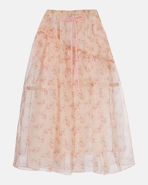 Simone Rocha Floral Tulle Midi Skirt - Pink