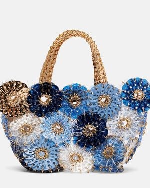 Rabanne Flower 1969 Small Embellished Tote Bag - Blue