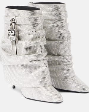 Givenchy Shark Lock Embellished Satin Ankle Boots - Gray