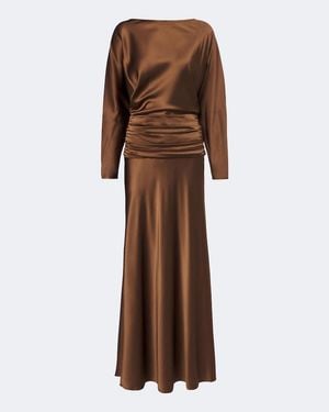STAUD Freda Silk-Blend Satin Gown - Brown