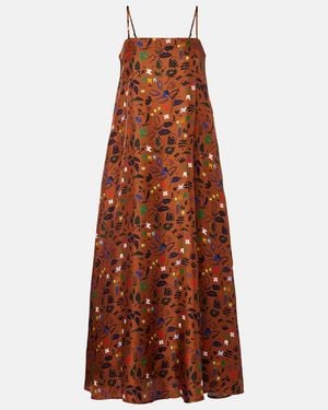 Asceno Melfi Printed Silk Twill Midi Dress - Brown