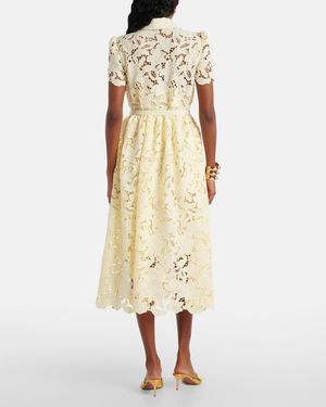 Self-Portrait Lace-Trimmed Plisse Chiffon Midi Dress in Green | Lyst