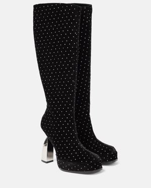 NODALETO Angel S Embellished Velvet Knee-High Boots - Black