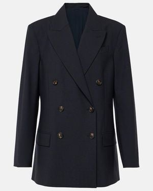 Brunello Cucinelli Double-Breasted Wool-Blend Blazer - Blue
