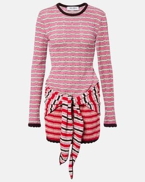 The Attico Striped Crochet Cotton Minidress - Red