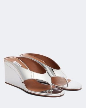 Alaïa Cube Mirrored Wedge Thong Sandals - Brown