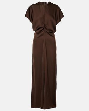 TOTEME Draped Satin Maxi Dress - Brown