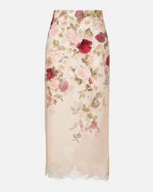 Zimmermann Hypnotic Floral Linen Pencil Skirt - Natural