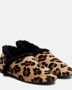 Yves Salomon Shearling-Lined Calf Hair Slip-On Shoes - Brown