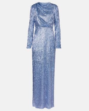Erdem Draped Embellished Gown - Blue