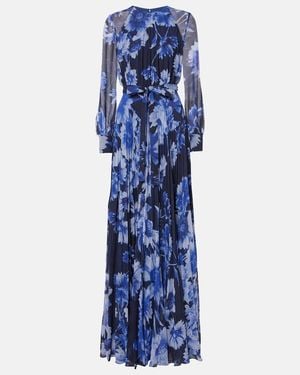 Erdem Floral Pleated Voile Gown - Blue