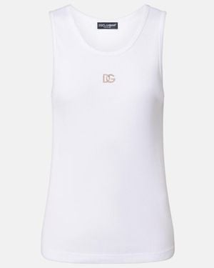 Dolce & Gabbana Dg Embellished Ribbed-Knit Cotton Tank Top - White