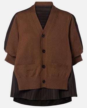 Sacai Striped Cotton Cardigan - Brown