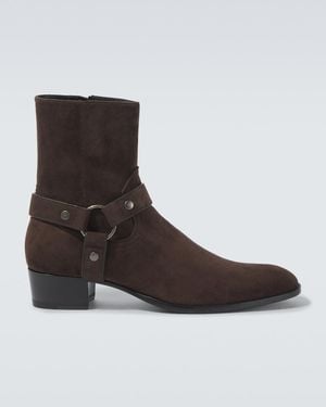 Saint Laurent Wyatt Harness 40 Suede Biker Boots - Brown