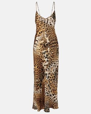 Roberto Cavalli Printed Silk Satin Slip Dress - Metallic