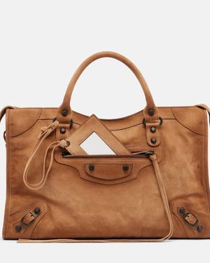 Balenciaga Le City Medium Suede Top-Handle Bag - Brown