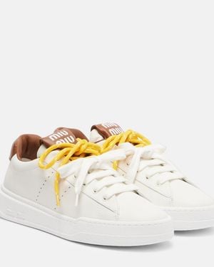 Miu Miu Logo Leather Sneakers - Metallic