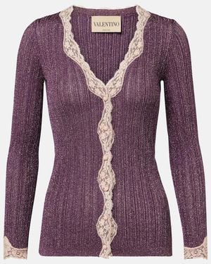 Valentino Cardigan Con Encaje - Morado