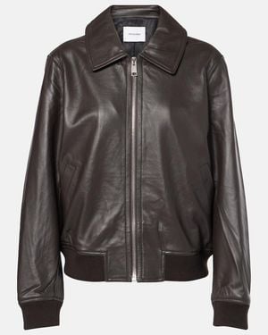 Yves Salomon Leather Bomber Jacket - Black