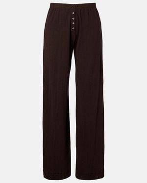 Leset Pointelle Cotton Wide-Leg Pants - Brown