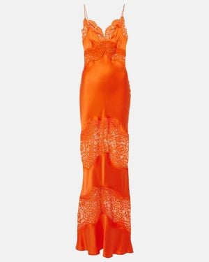 Rebecca Vallance Adira Lace-Trimmed Silk Satin Slip Dress - Orange