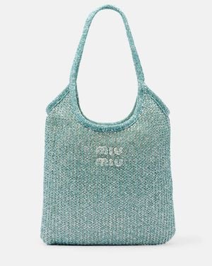 Miu Miu Ivy Sequined Mesh Tote Bag - Blue