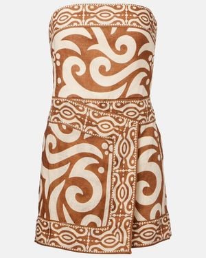 Johanna Ortiz Printed Linen Minidress - Brown