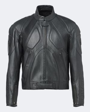 Gucci Gg Leather Biker Jacket - Gray