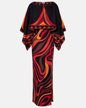 PUCCI Marmo And Fari Caped Silk Twill Gown - Red