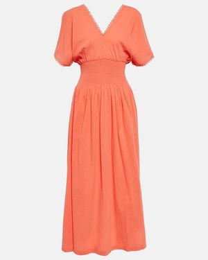 Heidi Klein Smocked Cotton Maxi Dress - Orange