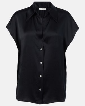 Vince Ruched Silk Satin Top - Blue