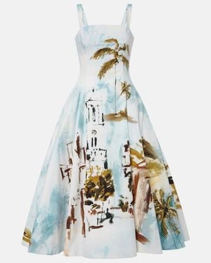 Oscar de la Renta Printed Cotton-Blend Poplin Midi Dress - White