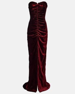 Alessandra Rich Bow-Detail Ruched Velvet Gown - Red