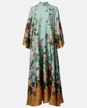 La DoubleJ Magnifico Floral Silk Twill Maxi Dress - Green