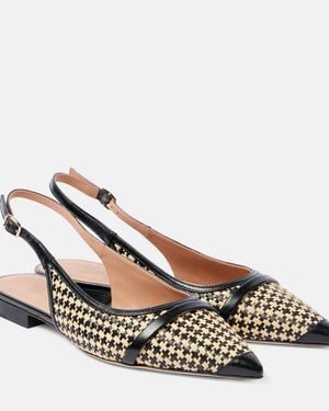 Malone Souliers Jama Leather-Trimmed Raffia Ballet Flats - Metallic