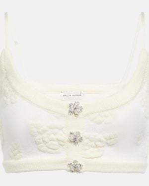 Magda Butrym Embroidered Wool-Blend Crop Top - White