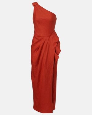 Johanna Ortiz One-Shoulder Linen Gown - Red