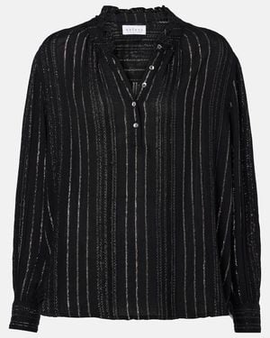 Velvet Striped Lame Blouse - Black