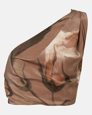 SIR. Azaliea Floral Silk Crop Top - Brown