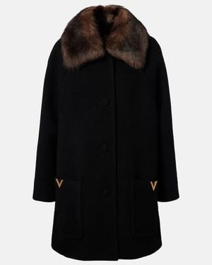 Valentino Mantel Aus Schurwolle Mit Shearling - Schwarz