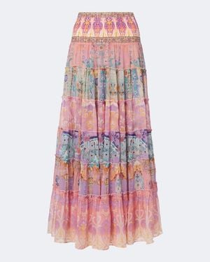 CAMILLA Printed Tiered Silk Maxi Skirt