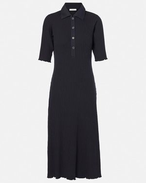 Vince Ribbed-Knit Cotton-Blend Polo Dress - Blue