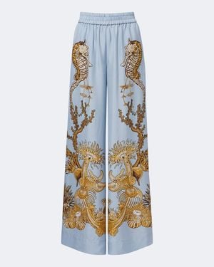 La DoubleJ Printed Silk Twill Palazzo Pants - Blue
