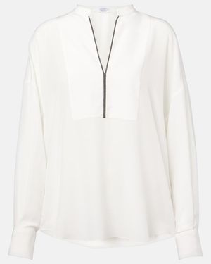 Brunello Cucinelli Bluse Monili Aus Seide - Weiß