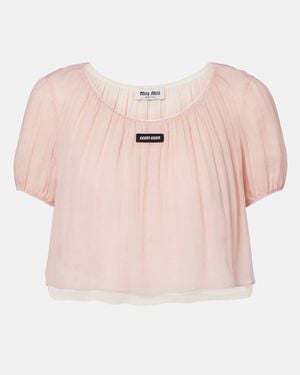 Miu Miu Layered Silk Chiffon Crop Top - Pink