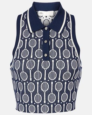 Tory Sport Cropped Intarsia Polo Shirt - Blue